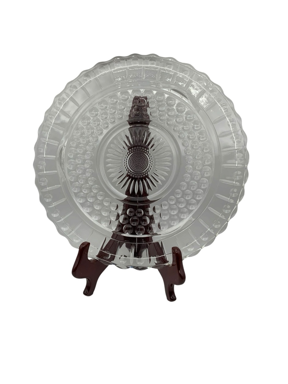 Vintage Federal Glass cake plate features a distinctive "bubble" design